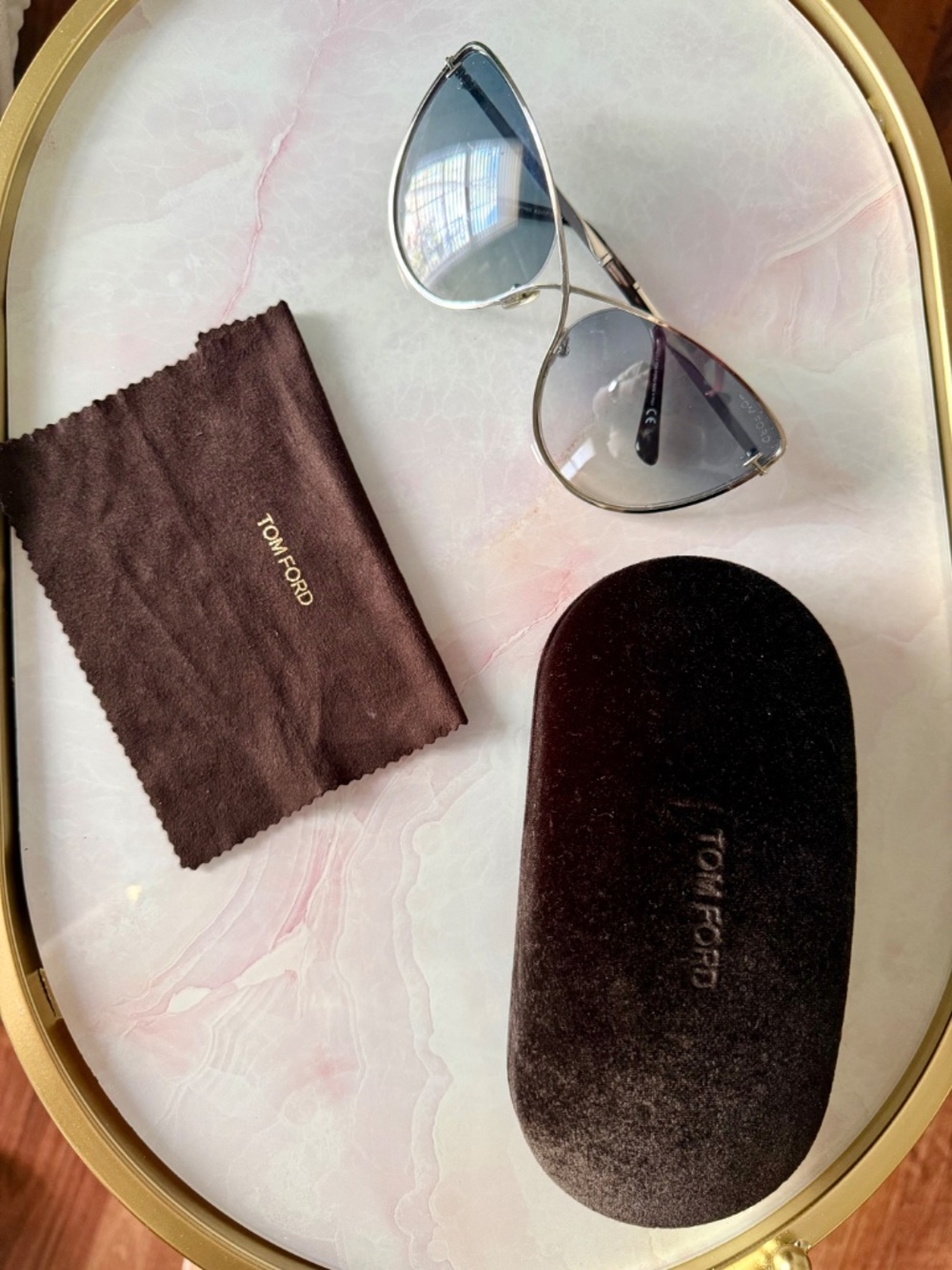 Tom Ford Leila TF 786 Silver Frame Blue Lens Sunglasses w/ Case & Cloth - Picture 2 of 5